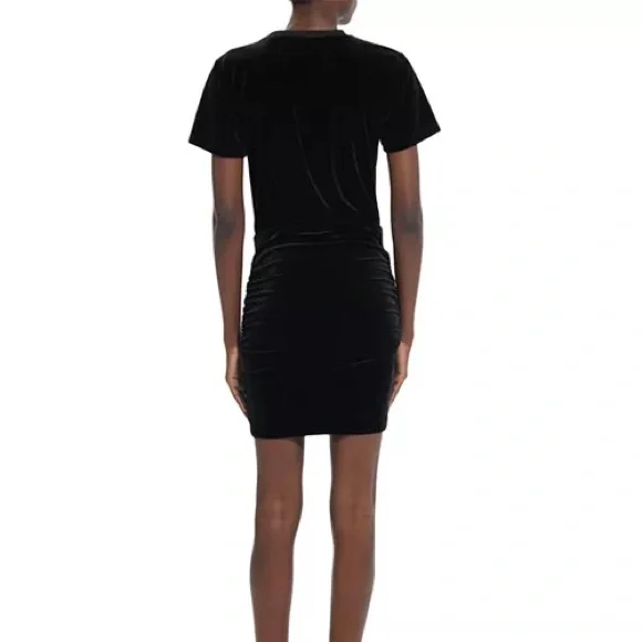 The Kooples Short Sleeve whimsigoth grunge black Velvet Rouched Mini Dress - Picture 2 of 9
